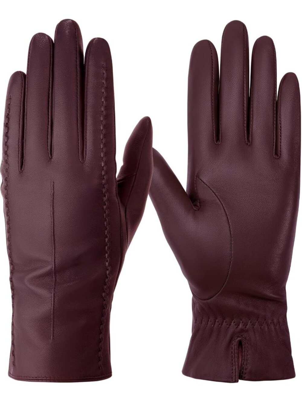 Women Burgundy Cashmere Lined Touchscreen Winter Genuine Sheepskin Leather Glove